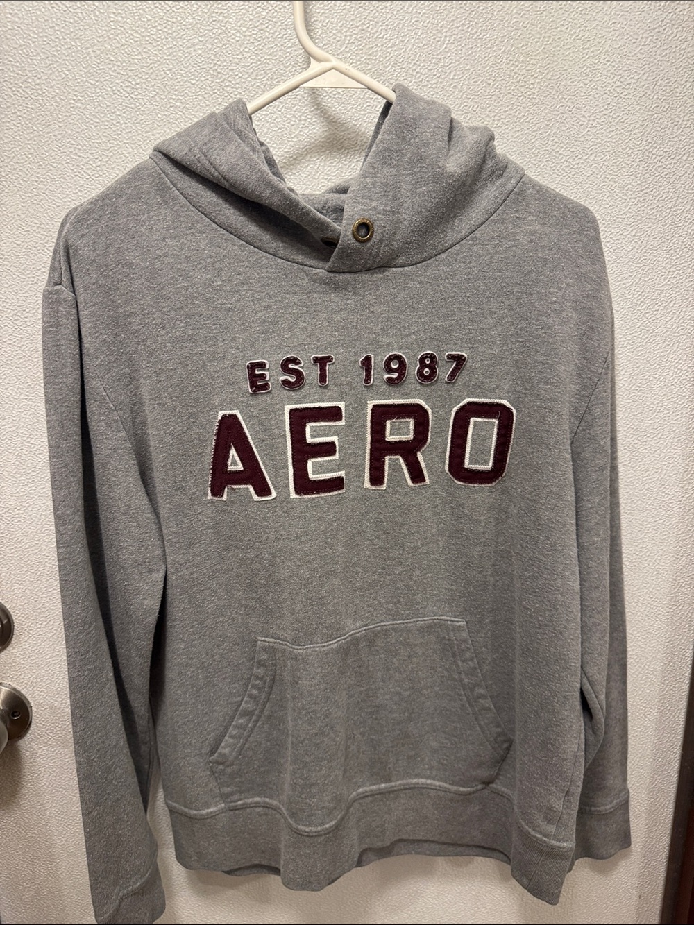 Aeropostale Gray Hooded Sweatshirt with Burgundy Applique